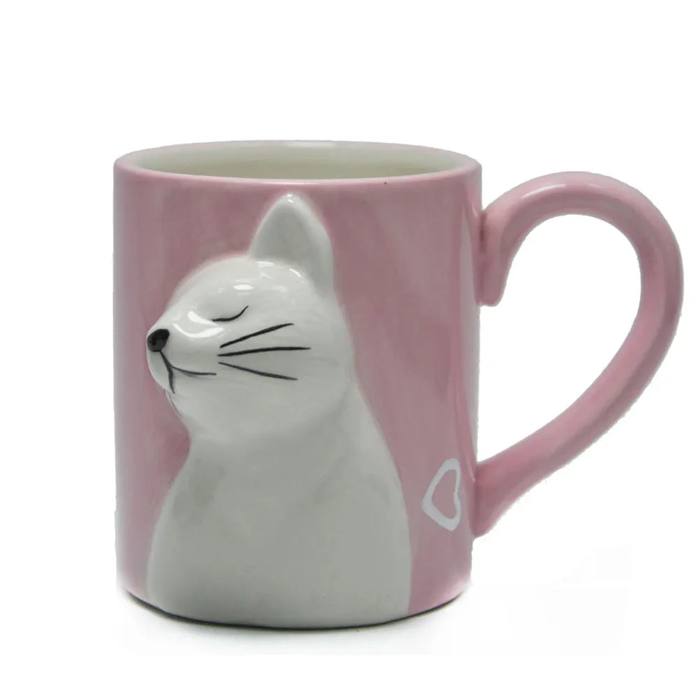 Two 3D ceramic cat couple mugs with kissing faces