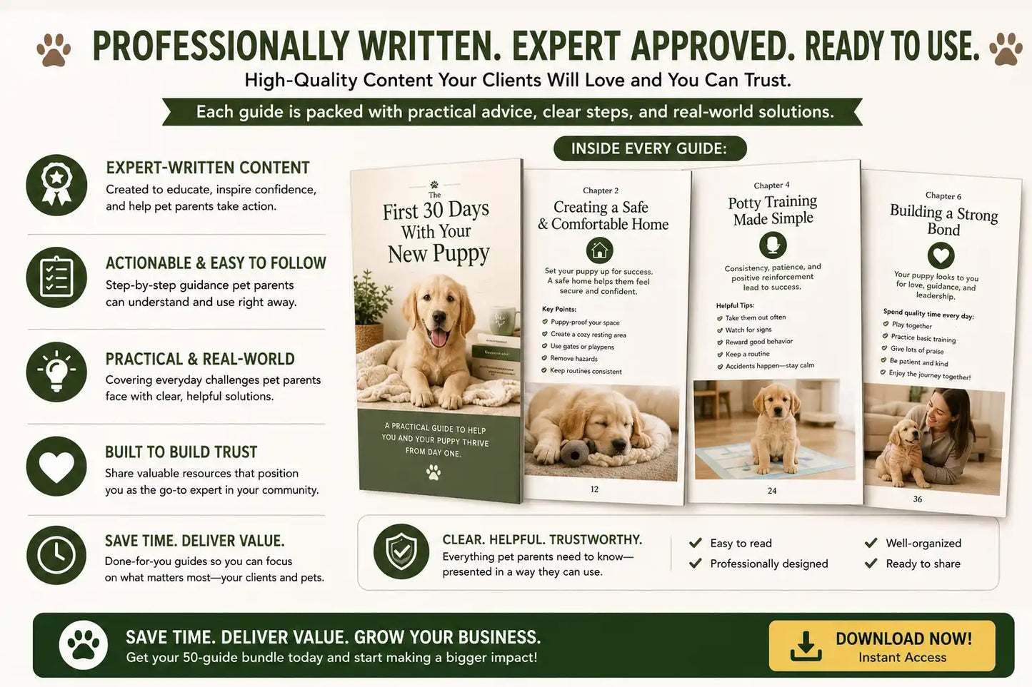 50 Editable Pet Business Client Education Guides