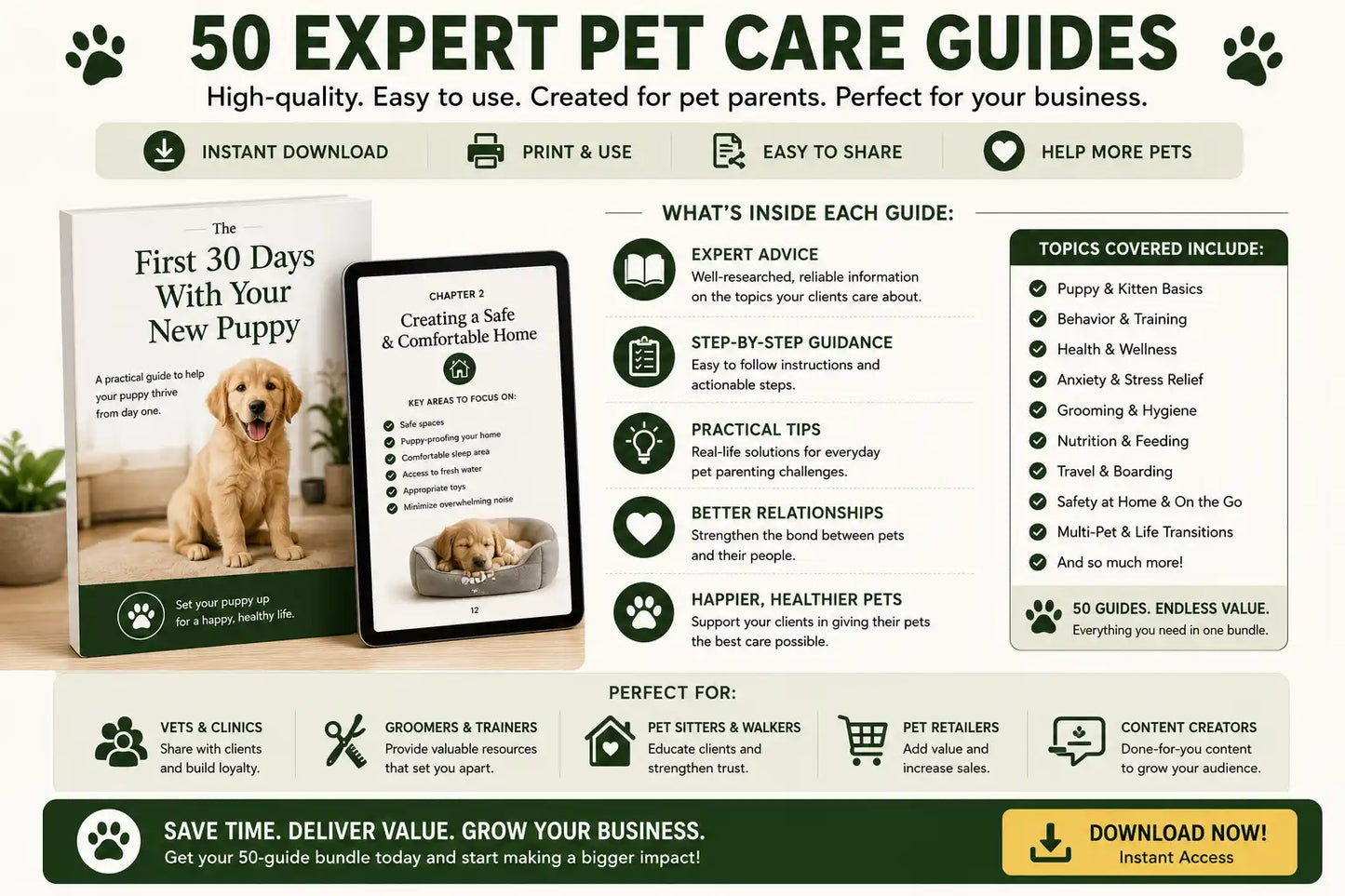50 Editable Pet Business Client Education Guides