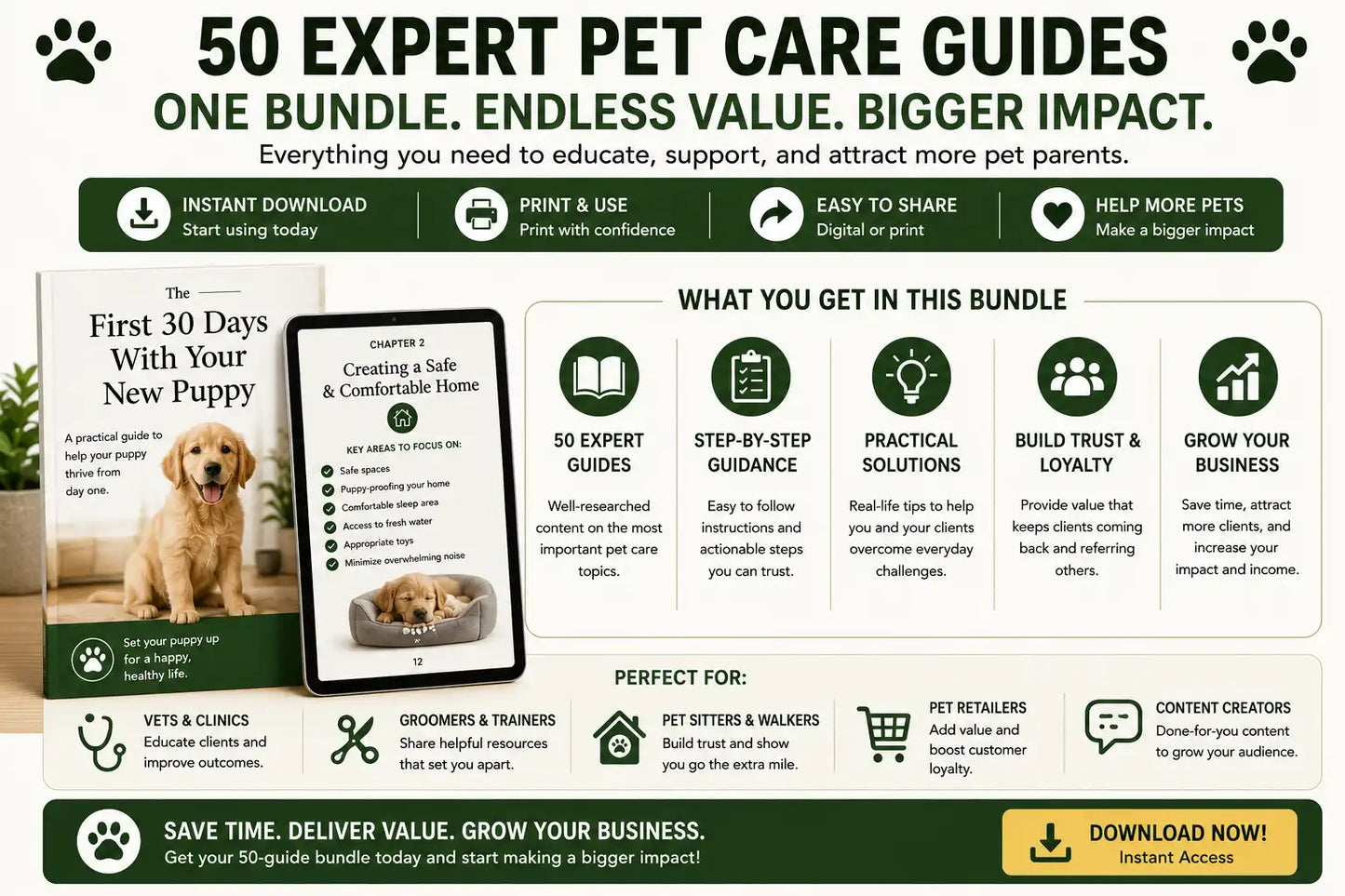 50 Editable Pet Business Client Education Guides