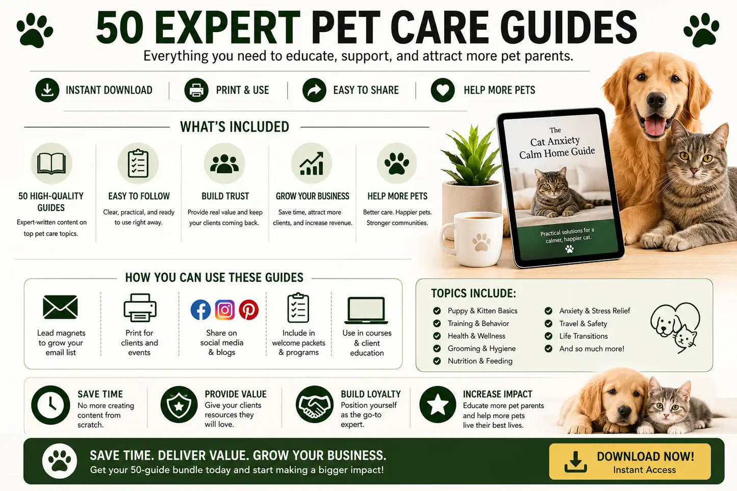 50 Editable Pet Business Client Education Guides