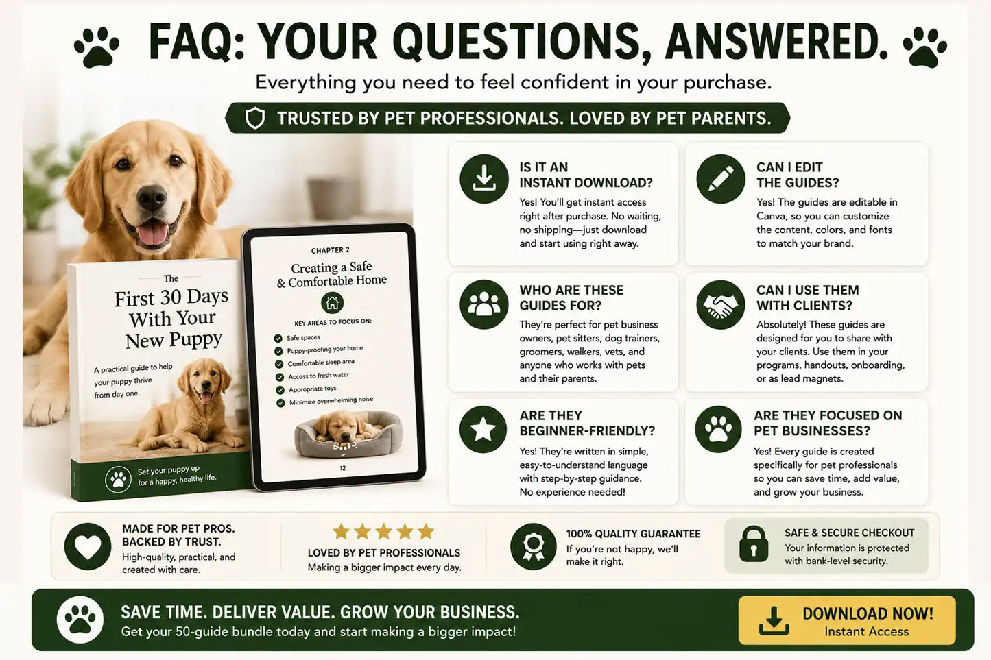 50 Editable Pet Business Client Education Guides