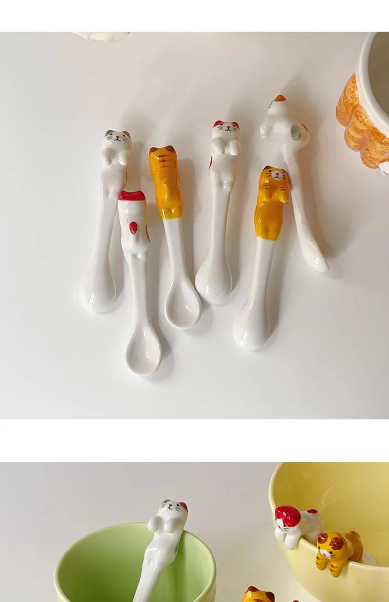 Ceramic cat hanging spoon for coffee mugs