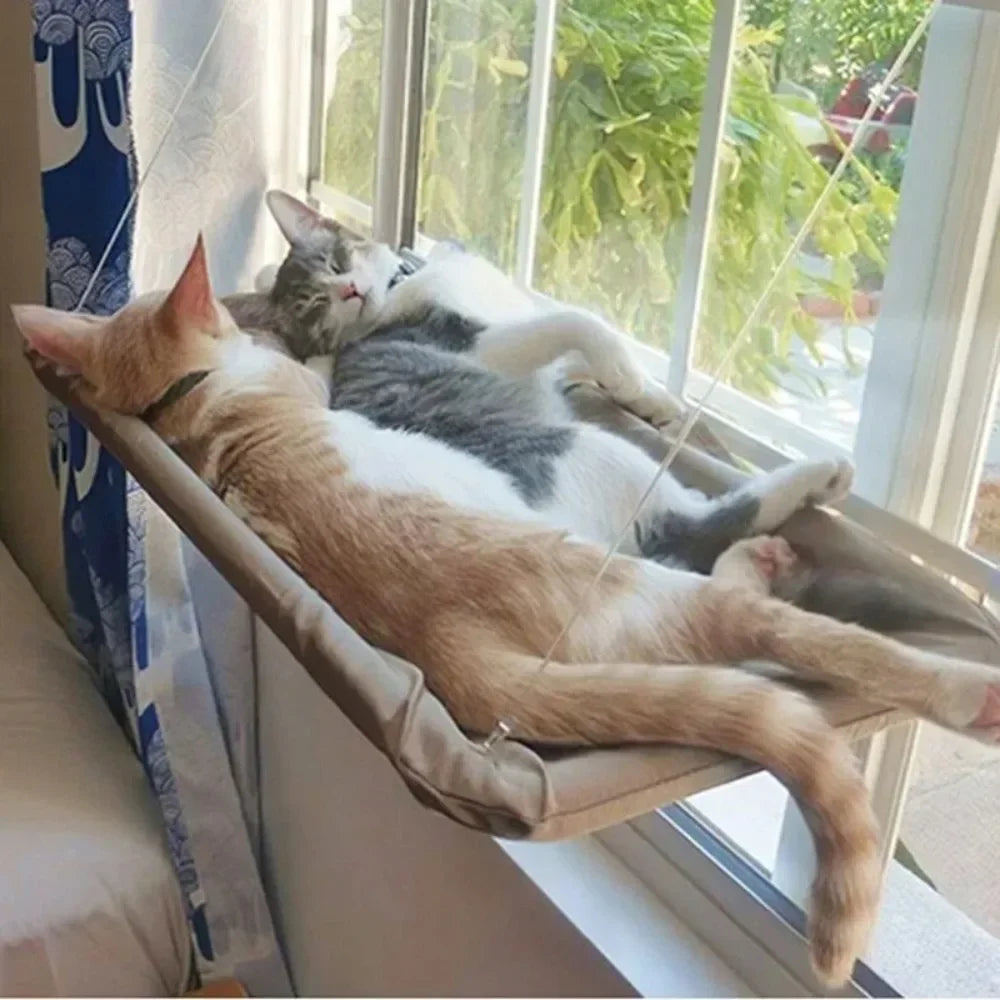 Window-mounted cat hammock bed with washable Oxford fabric cover for cats