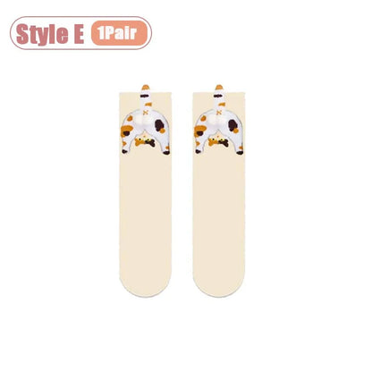 Cartoon Cat Egg Cozy Mid-Calf Socks for Women