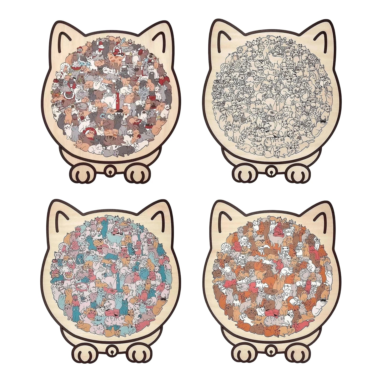 Cat-shaped wooden jigsaw puzzle with 135 unique pieces for cat lovers