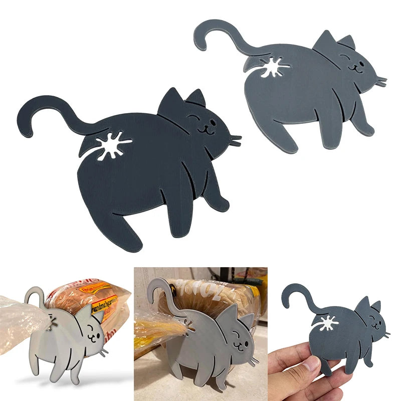 Set of two 3D cat butt bag clips for sealing bread and