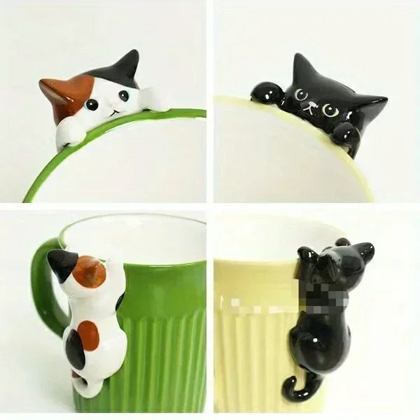 Stackable ceramic mug with cartoon cat design