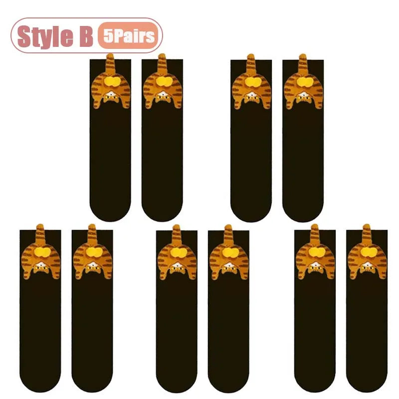 Cartoon Cat Egg Cozy Mid-Calf Socks for Women