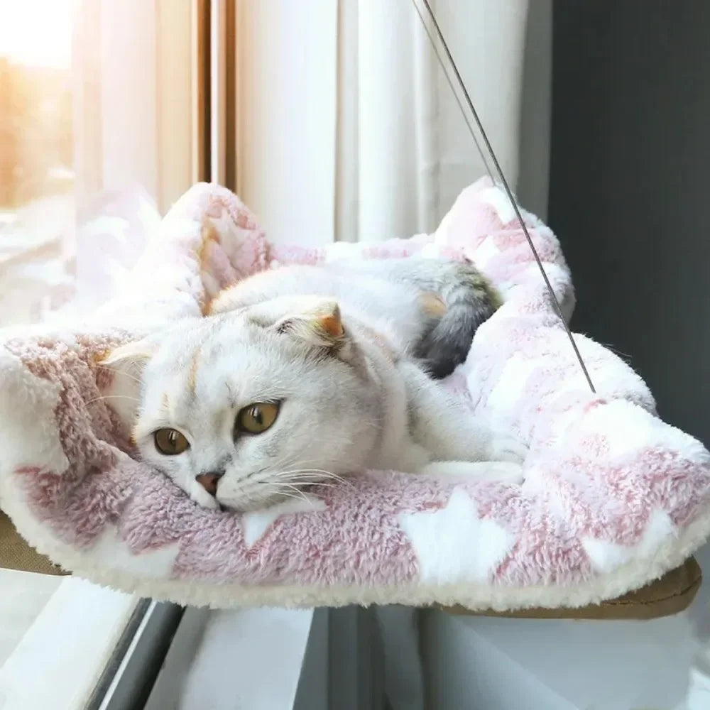 Window-mounted cat hammock bed with washable Oxford fabric cover for cats