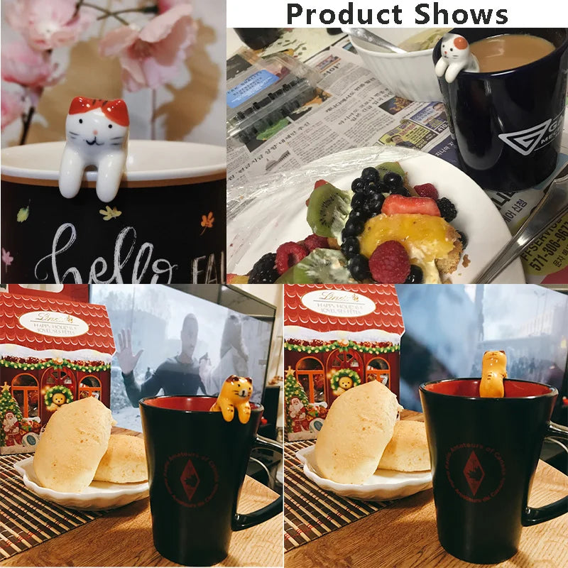 Ceramic cat hanging spoon for coffee mugs