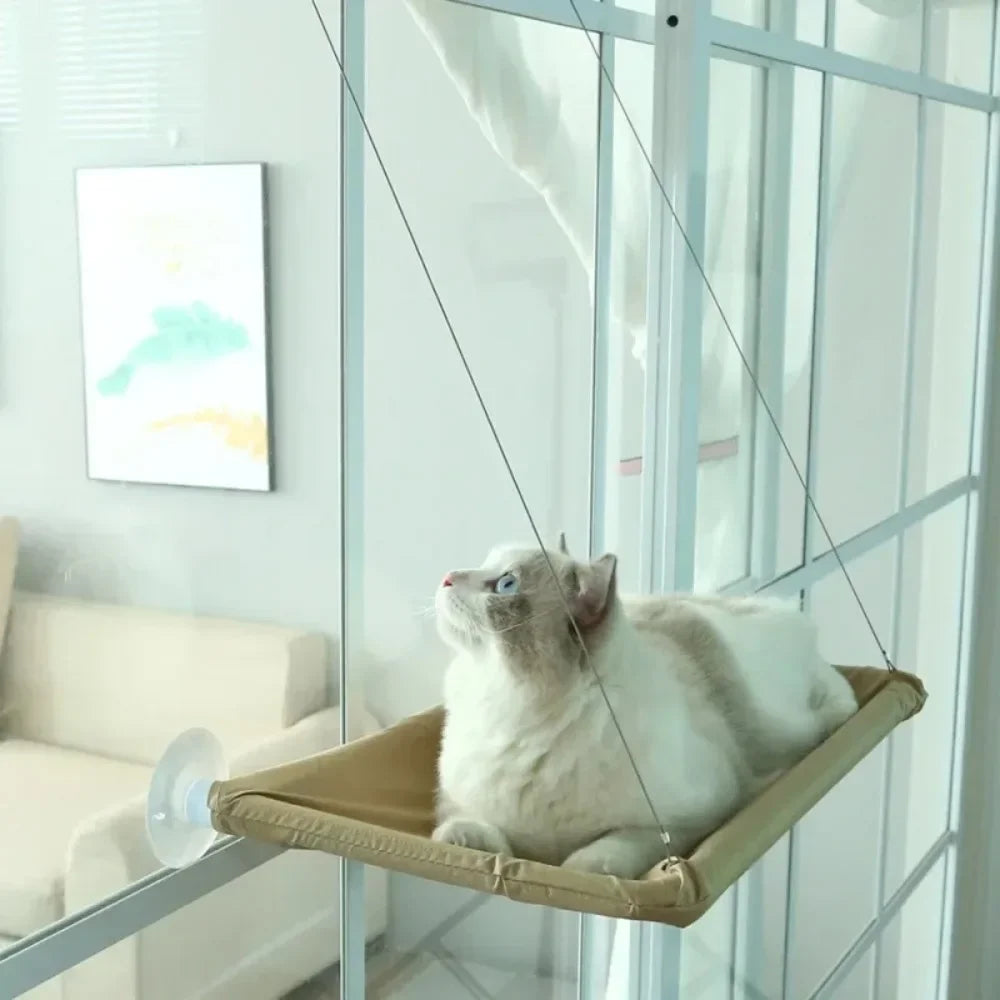 Window-mounted cat hammock bed with washable Oxford fabric cover for cats