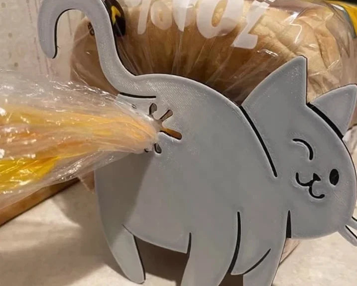 Set of two 3D cat butt bag clips for sealing bread and