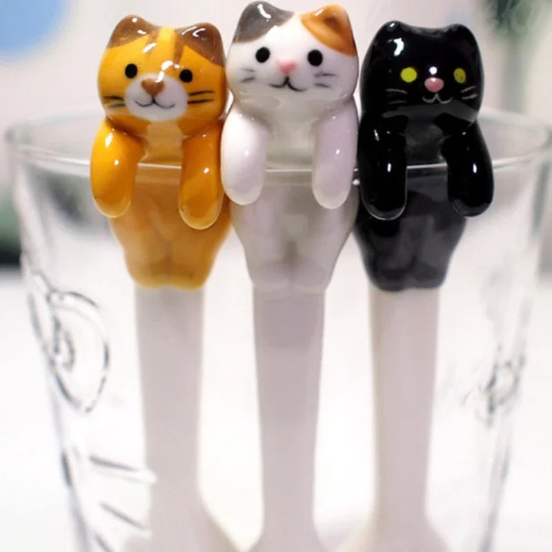 Ceramic cat hanging spoon for coffee mugs
