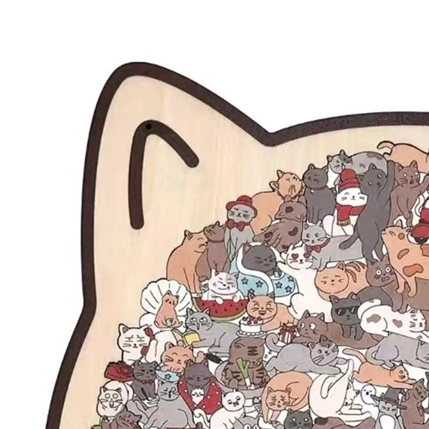 Cat-shaped wooden jigsaw puzzle with 135 unique pieces for cat lovers