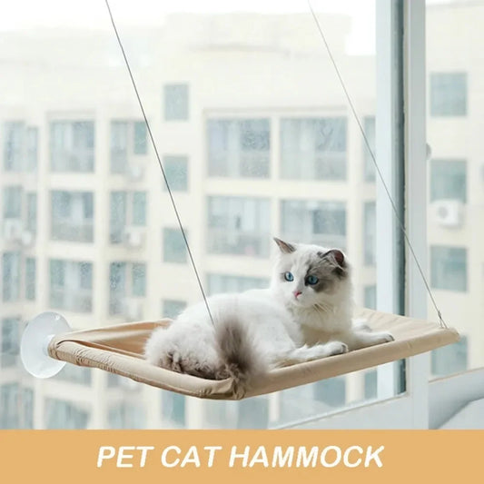 Window-mounted cat hammock bed with washable Oxford fabric cover for cats