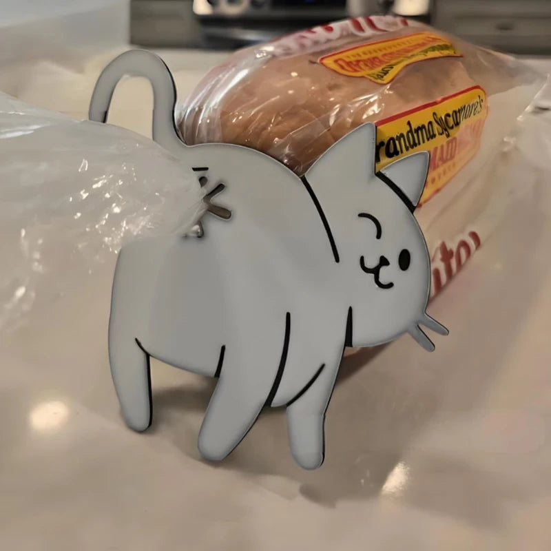 Set of two 3D cat butt bag clips for sealing bread and