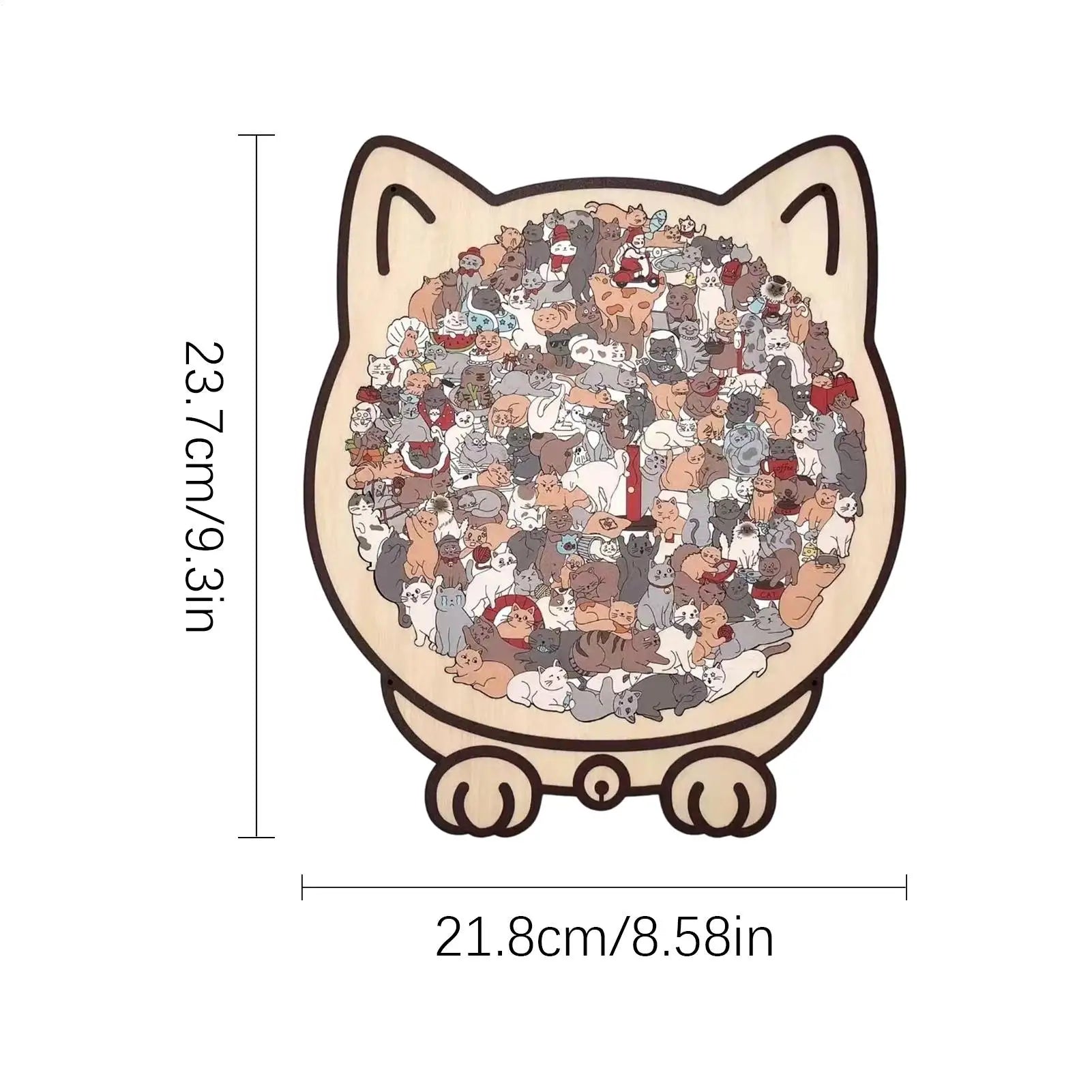 Cat-shaped wooden jigsaw puzzle with 135 unique pieces for cat lovers