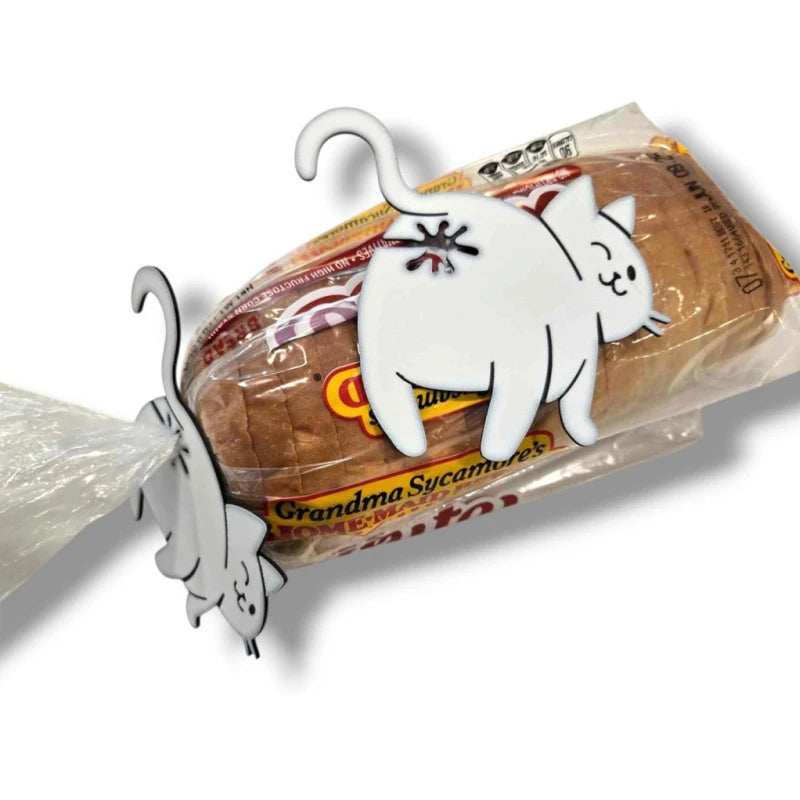 Set of two 3D cat butt bag clips for sealing bread and