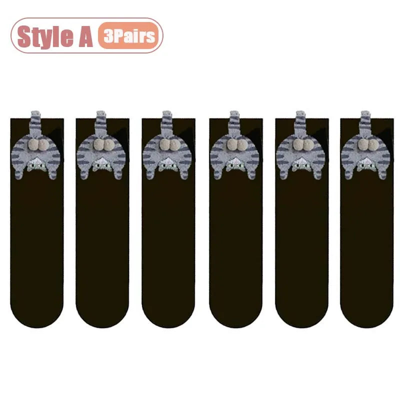 Cartoon Cat Egg Cozy Mid-Calf Socks for Women