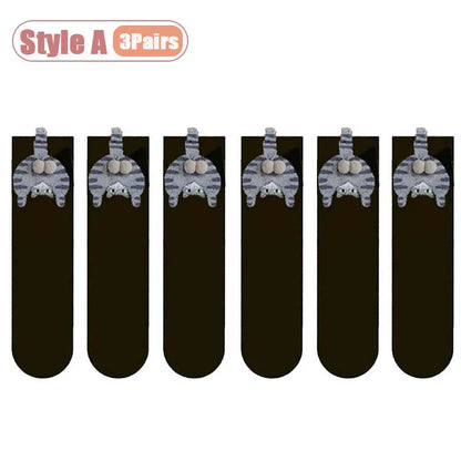 Cartoon Cat Egg Cozy Mid-Calf Socks for Women