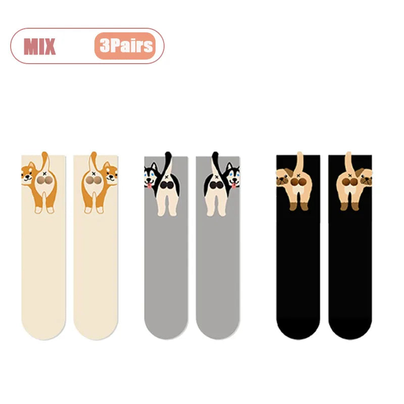 Cartoon Cat Egg Cozy Mid-Calf Socks for Women
