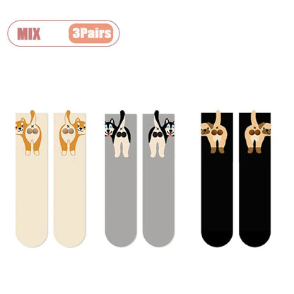 Cartoon Cat Egg Cozy Mid-Calf Socks for Women