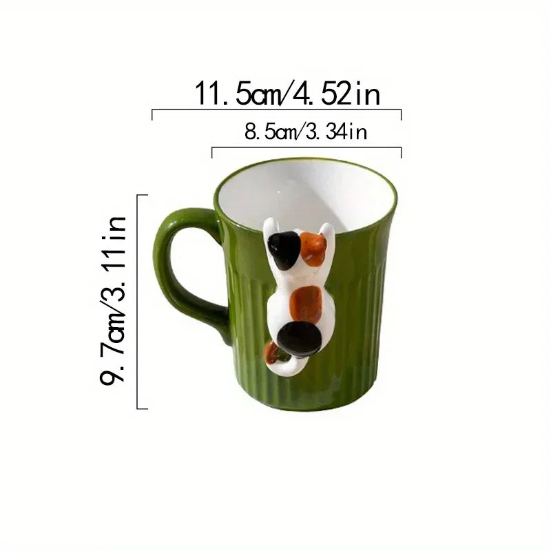 Stackable ceramic mug with cartoon cat design