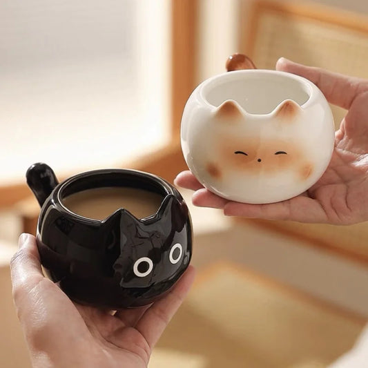Siamese cat-shaped ceramic mug with tray for coffee or tea lovers