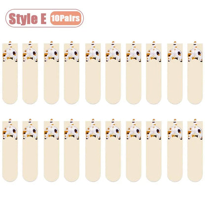 Cartoon Cat Egg Cozy Mid-Calf Socks for Women